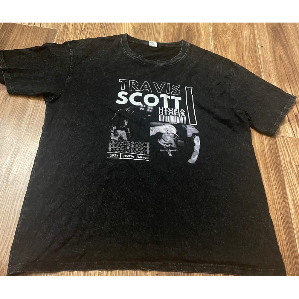 Travis Scott Utopia 2023 Merch T-Shirt Mens Small Black Acid Wash Graphic Tee